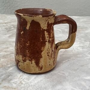 Studio Art Pottery Jug Pitcher With Handle Rustic Primitive Design Signed